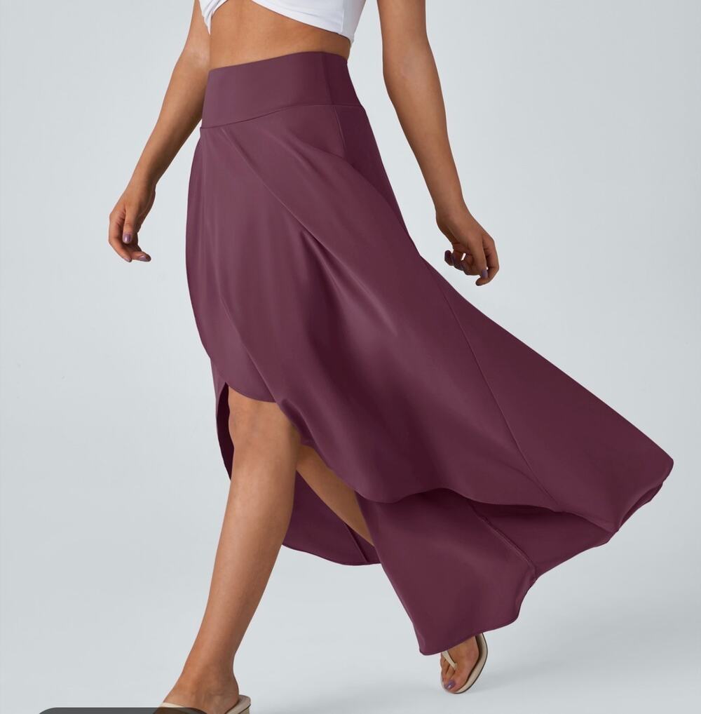 Halara Breezeful Midi Skirt Women 3X Burgundy High-Waisted Asymmetrical Cocktail